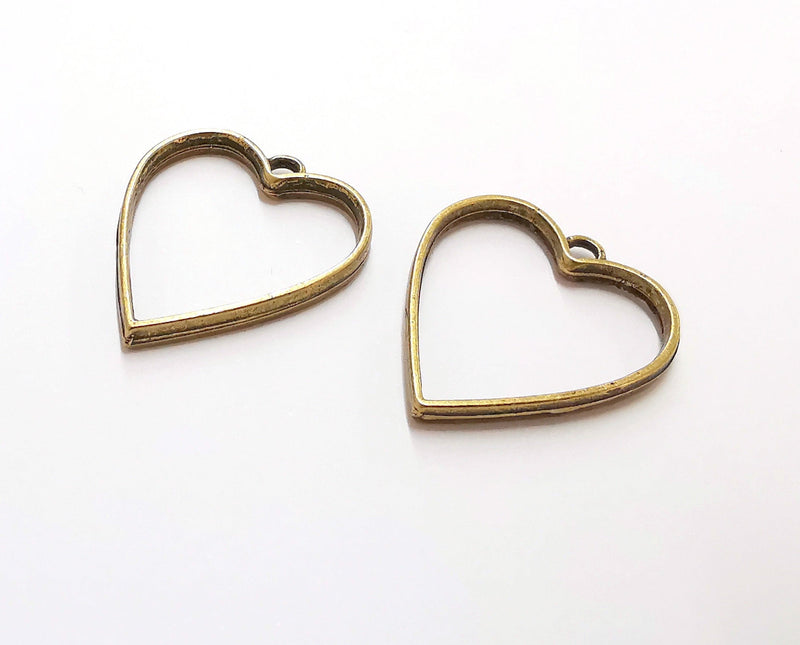 4 Heart Bezel Charms Antique Bronze Plated Charms (33x29mm) G21002