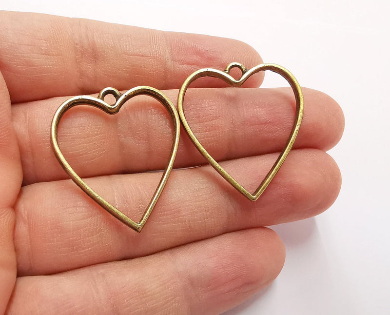 4 Heart Bezel Charms Antique Bronze Plated Charms (33x29mm) G21002