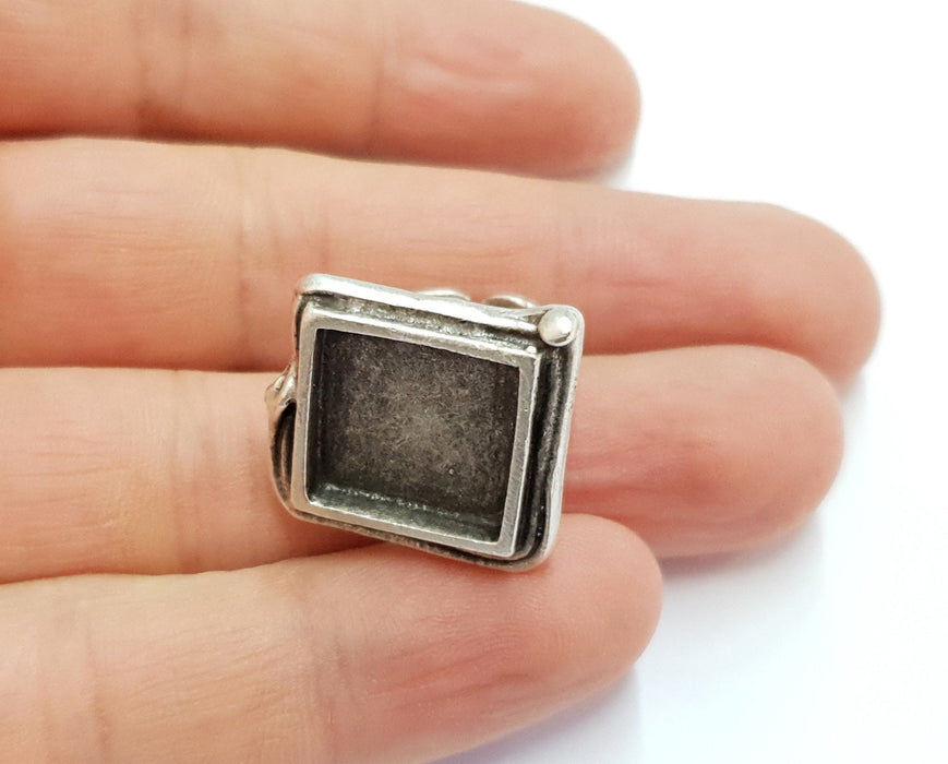 Silver Ring Blank Square Ring Blank, Bezel Settings,Cabochon Base,Mountings (15x15 mm Blank) Silver Plated Brass G19685