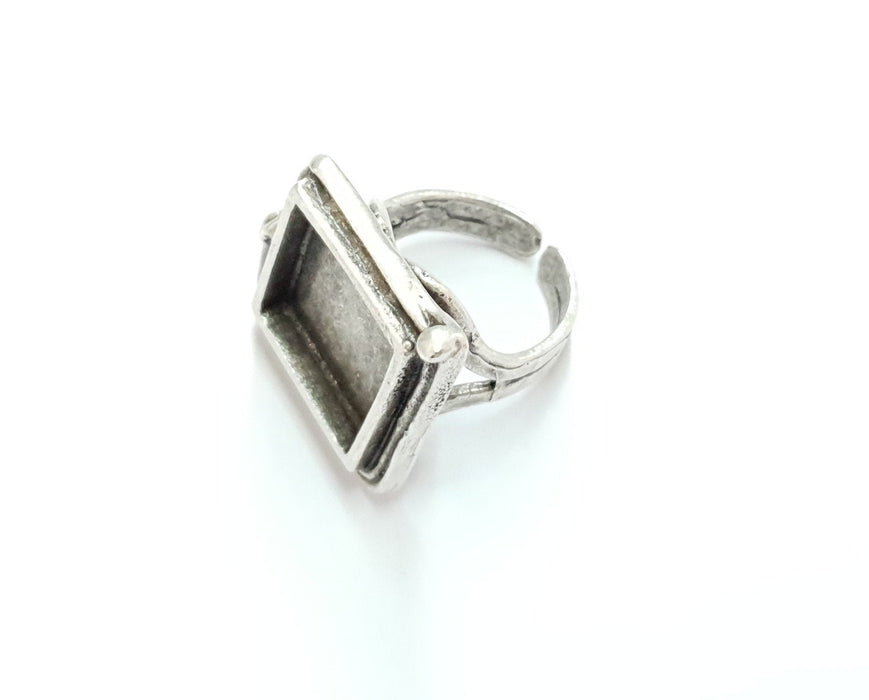 Silver Ring Blank Square Ring Blank, Bezel Settings,Cabochon Base,Mountings (15x15 mm Blank) Silver Plated Brass G19685