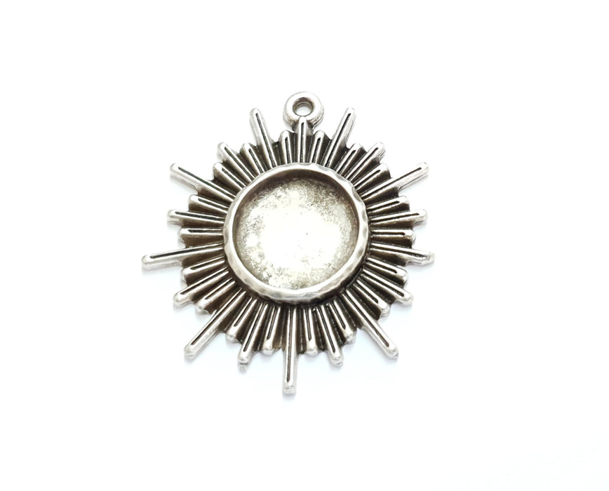 Sun Charms Blank Bezel Resin Bezel Mosaic Mountings Antique Silver Plated Charms (43x40mm)( 16 mm Bezel Inner Size)  G19686