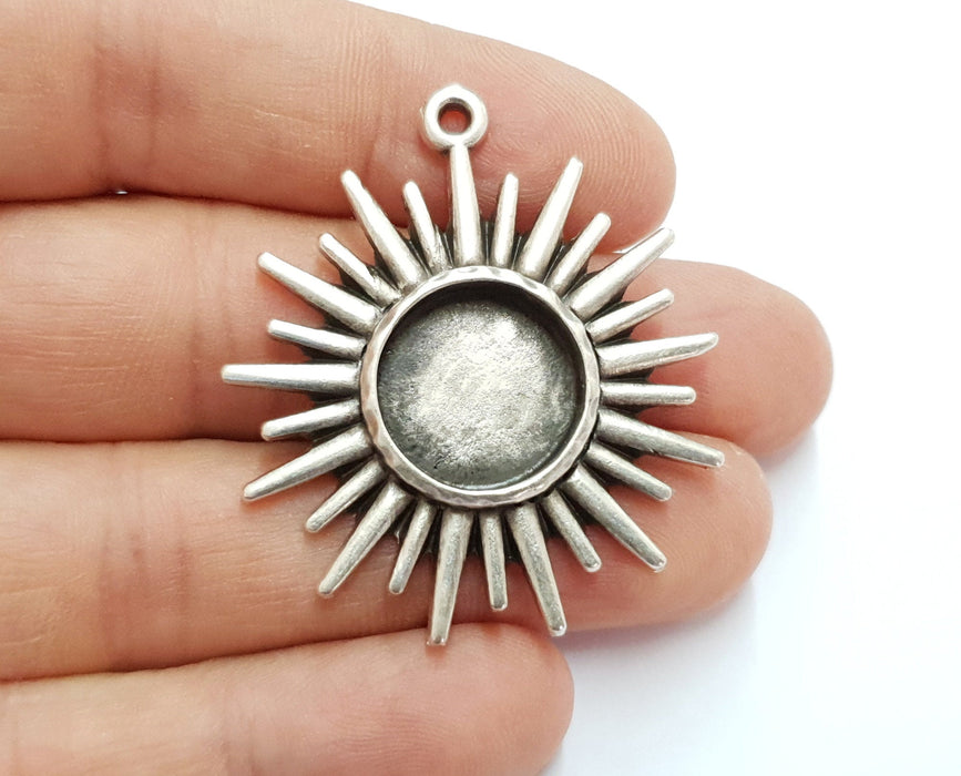 Sun Charms Blank Bezel Resin Bezel Mosaic Mountings Antique Silver Plated Charms (45x41mm)( 16 mm Bezel Inner Size)  G19692