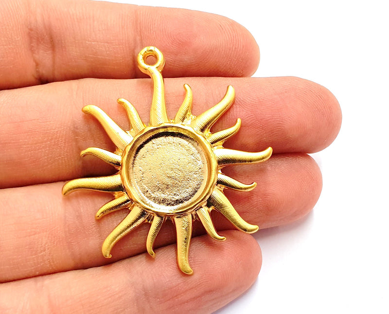 Sun Charms Blank Bezel Resin Bezel Mosaic Mountings Gold Plated Charms (47x43mm)( 16 mm Bezel Inner Size)  G19694