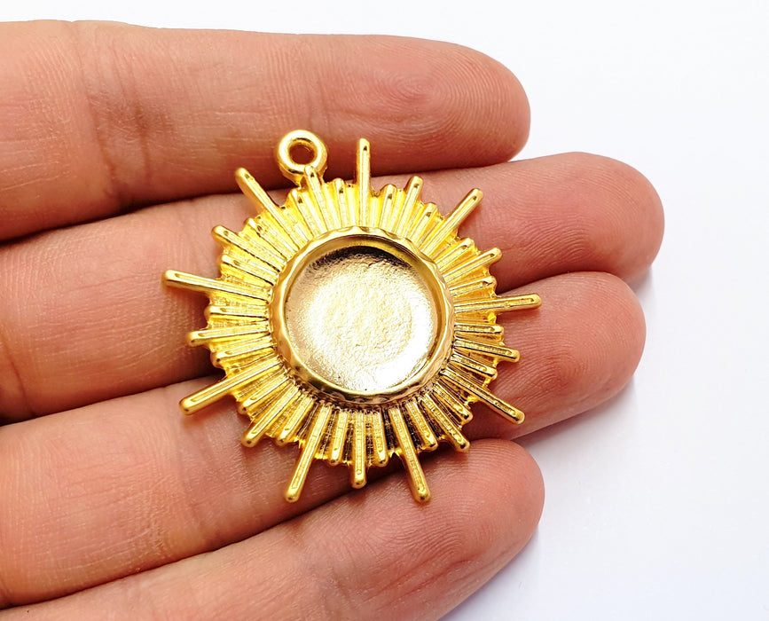 Sun Charms Blank Bezel Resin Bezel Mosaic Mountings Gold Plated Charms (43x39mm)( 16 mm Bezel Inner Size)  G19698