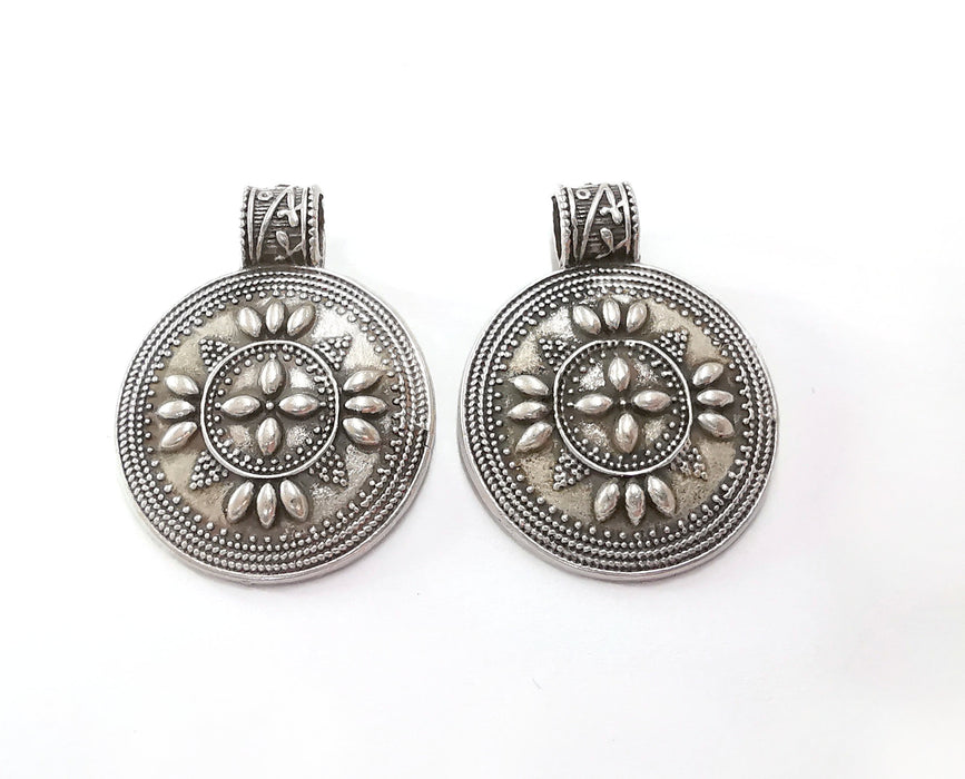 2 Silver Pendant Antique Silver Plated Pendant (39x30mm)  G20090