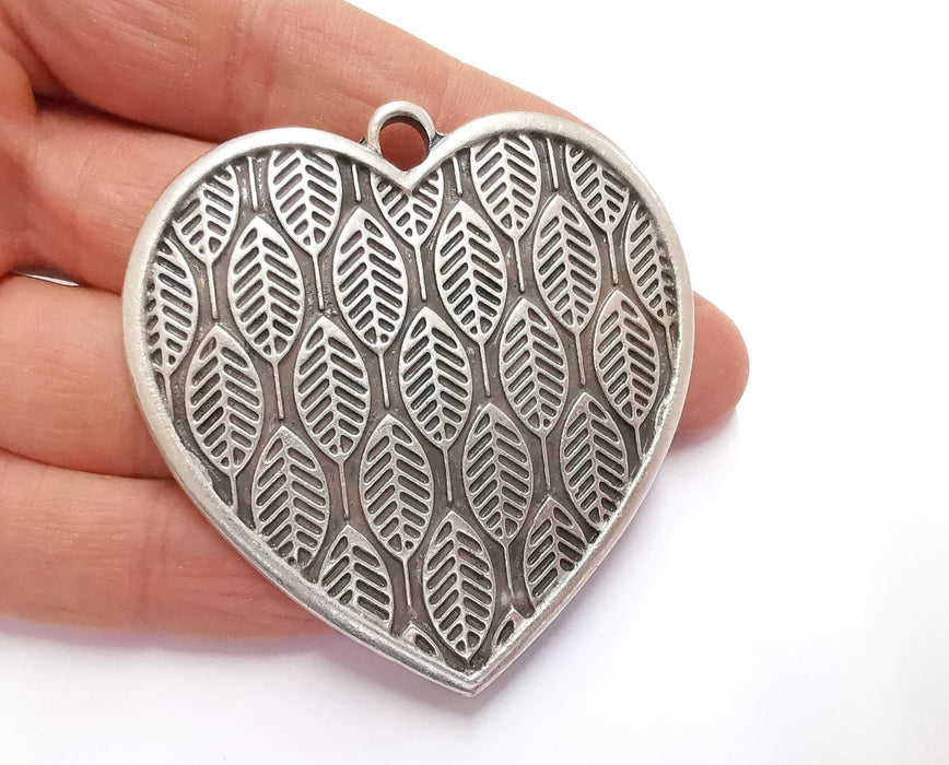 Heart Leaf Silver Pendant Antique Silver Plated Pendant (64x62mm)  G20091