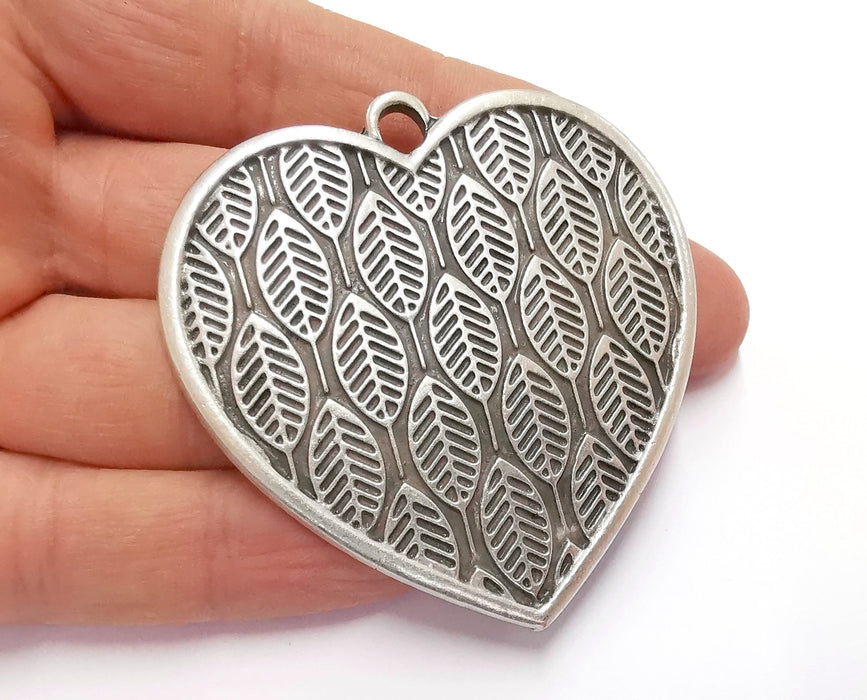 Heart Leaf Silver Pendant Antique Silver Plated Pendant (64x62mm)  G20091