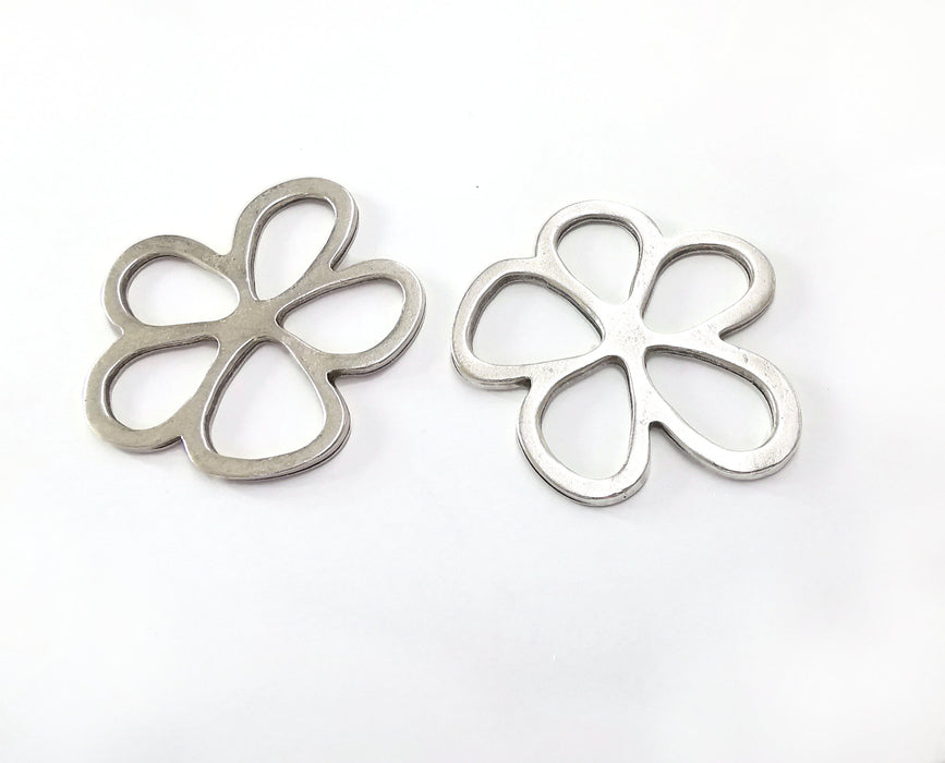 2 Daisy Flower Charms Antique Silver Plated Charms (50x48mm)  G20099