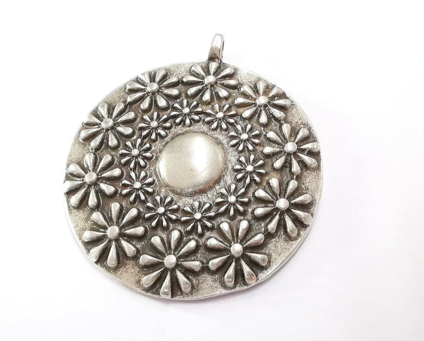 Flower Silver Pendant Antique Silver Plated Pendant (74x62mm)  G24399