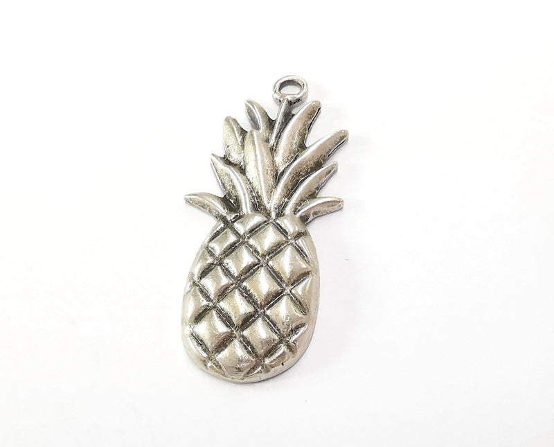 2 Pineapple Silver Pendant Antique Silver Plated Pendant (54x26mm)  G20102