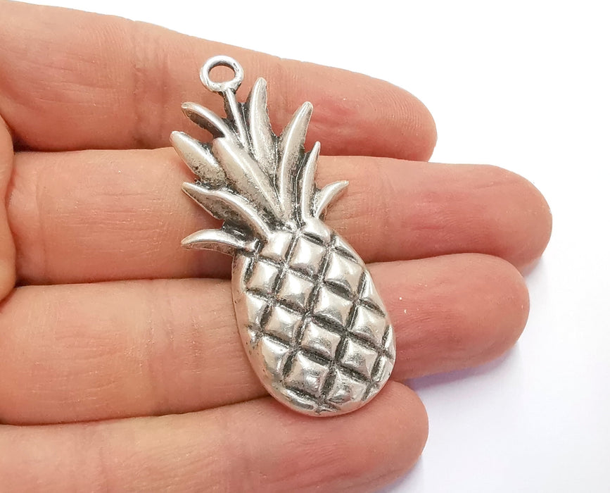 2 Pineapple Silver Pendant Antique Silver Plated Pendant (54x26mm)  G20102