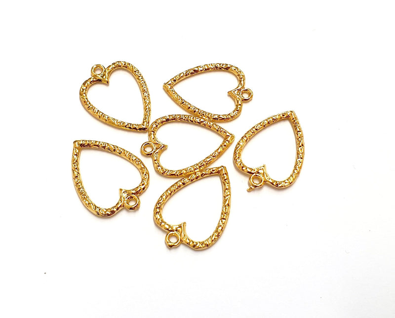 10 Heart Charms Shiny Gold Plated Charms (21x15mm) G19715