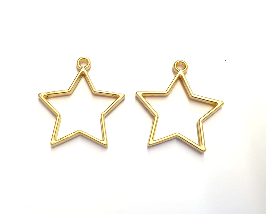 2 Star Bezel Charms Gold Plated Charms (33x31mm) G19719