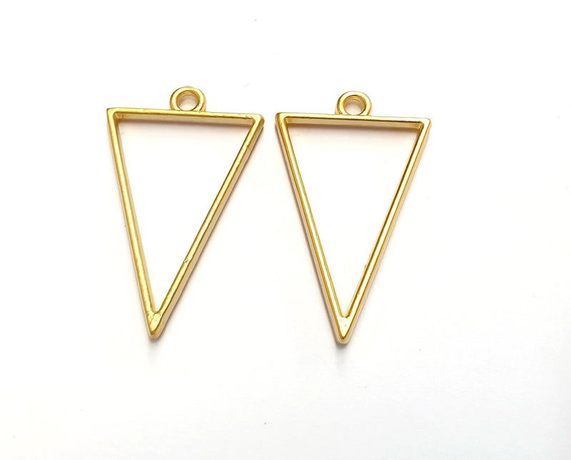 2 Triangle Bezel Charms Gold Plated Charms (38x24mm) G19720