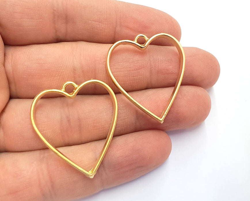 2 Heart Bezel Charms Gold Plated Charms (33x29mm) G19723