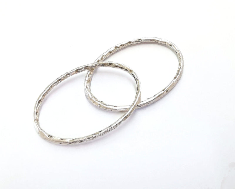 4 Hammered Oval Findings Antique Silver Plated Findings (47x33mm)  G20109