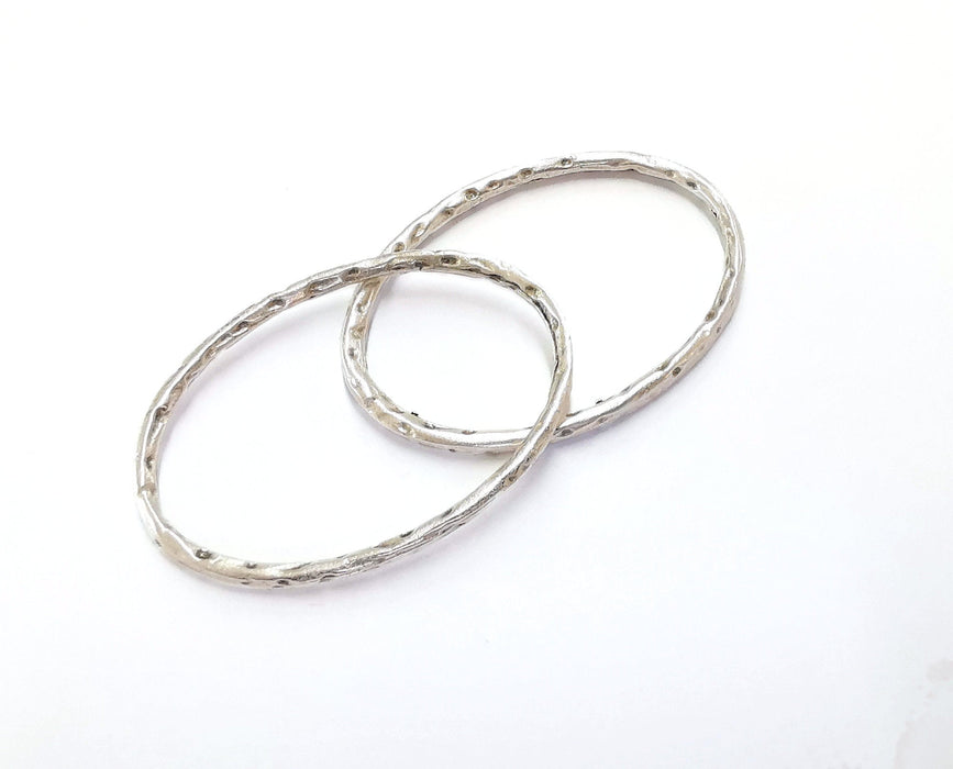 4 Hammered Oval Findings Antique Silver Plated Findings (47x33mm)  G20109