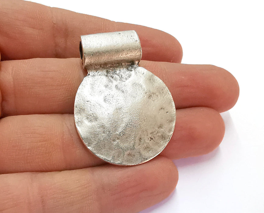 2 Hammered Silver Pendant Antique Silver Plated Pendant (44x33mm)  G20947