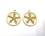 2 Snow Flake Charms Gold Plated Charms (36x32mm)  G19730
