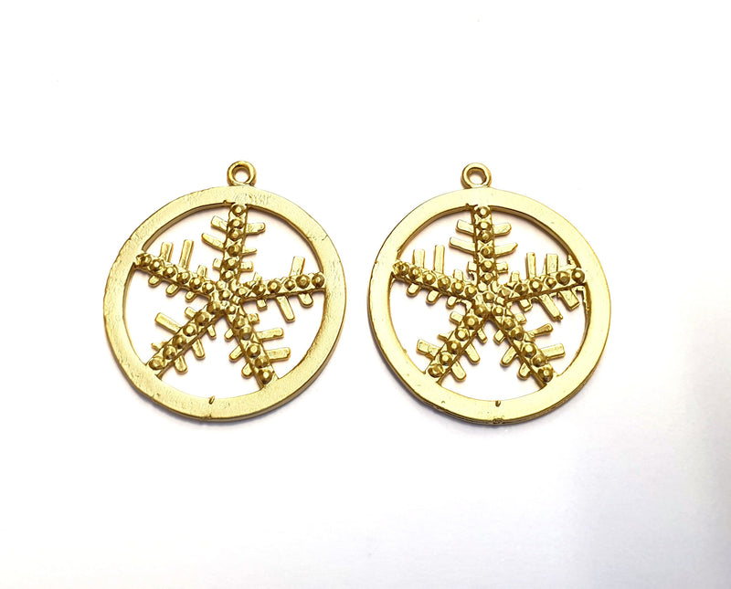 2 Snow Flake Charms Gold Plated Charms (36x32mm)  G19730