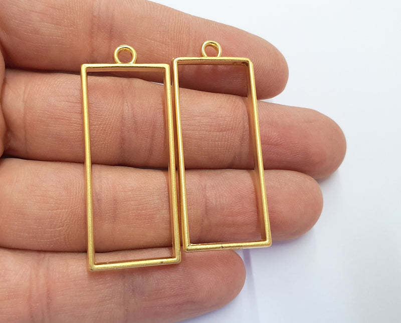 2 Rectangle Bezel Charms Gold Plated Charms (48x20mm) G19731