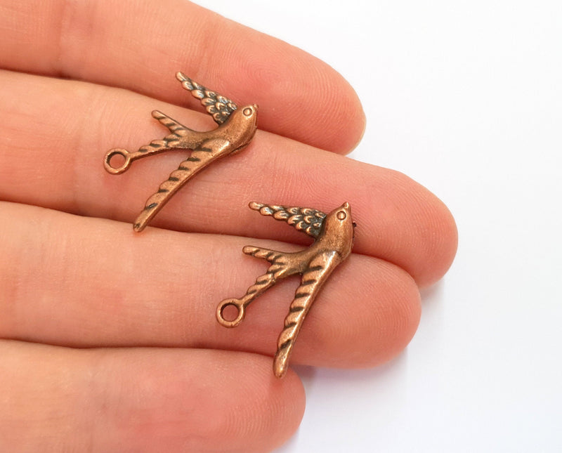 6 Bird Charms Antique Copper Plated Charms (16x25mm) G19734