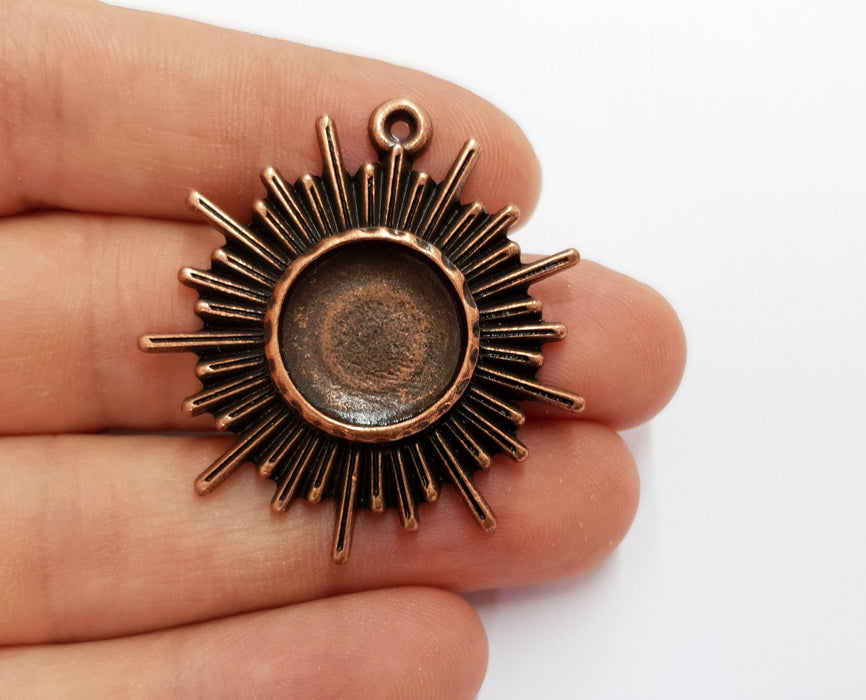 Sun Charms Blank Bezel Resin Bezel Mosaic Mountings Antique Copper Plated Charms (43x40mm)( 16 mm Bezel Inner Size)  G19736