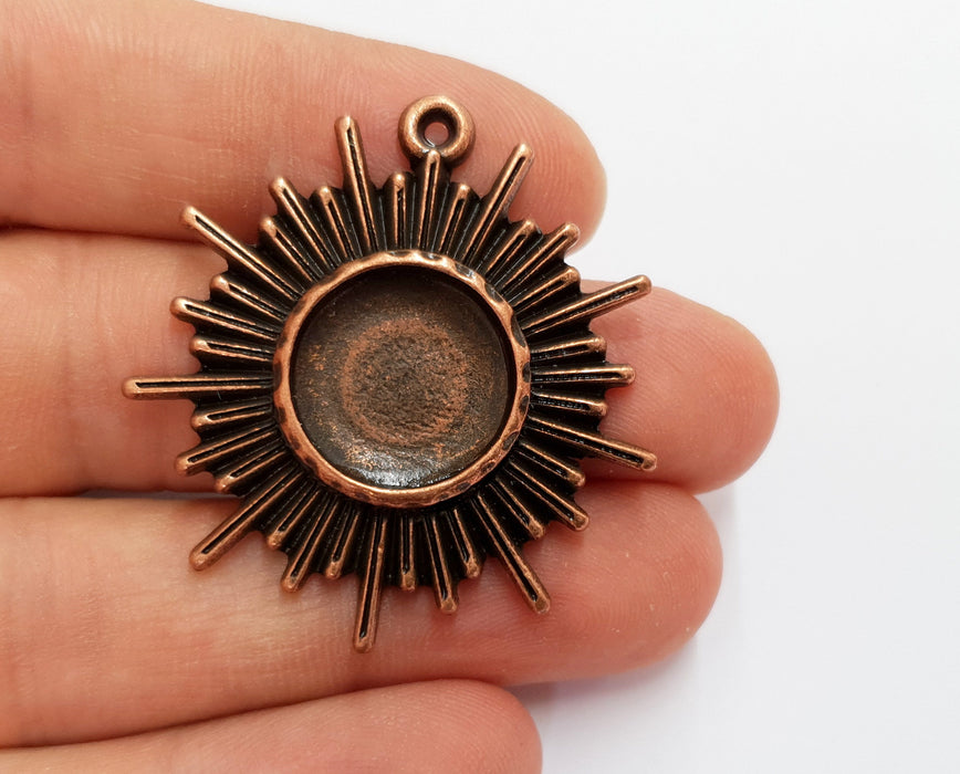 Sun Charms Blank Bezel Resin Bezel Mosaic Mountings Antique Copper Plated Charms (43x40mm)( 16 mm Bezel Inner Size)  G19736