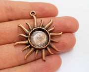 Sun Charms Blank Bezel Resin Bezel Mosaic Mountings Antique Copper Plated Charms (47x40mm)( 16 mm Bezel Inner Size)  G19737