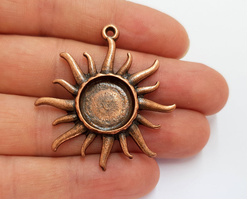 Sun Charms Blank Bezel Resin Bezel Mosaic Mountings Antique Copper Plated Charms (47x40mm)( 16 mm Bezel Inner Size)  G19737