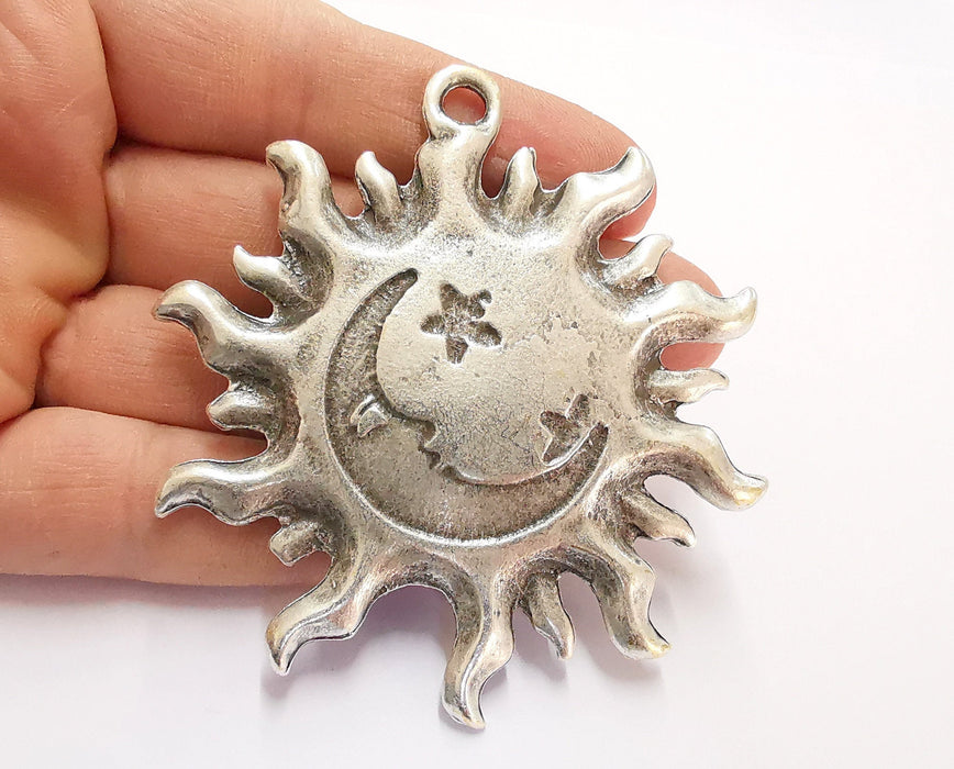 Sun Moon Star Silver Pendant Antique Silver Plated Pendant (78x76mm)  G20124