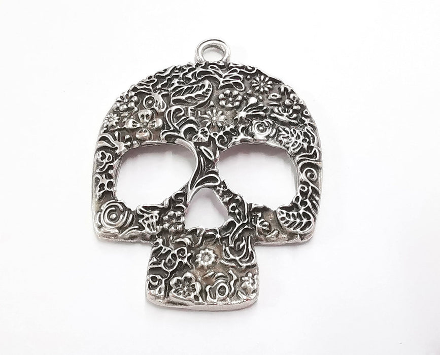 Skull Silver Pendant Antique Silver Plated Pendant (62x44mm)  G20130