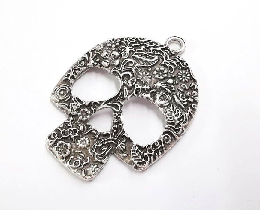 Skull Silver Pendant Antique Silver Plated Pendant (62x44mm)  G20130