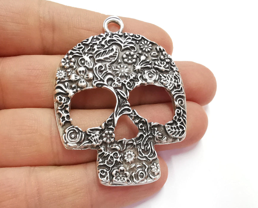 Skull Silver Pendant Antique Silver Plated Pendant (62x44mm)  G20130