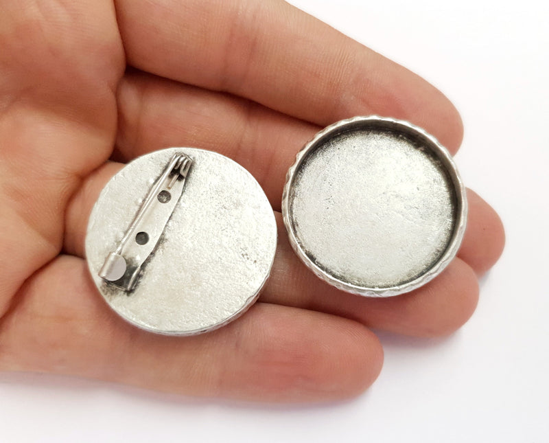 Hammered Brooch Holders Pin Brooch Blanks Brooch Bezel Antique Silver Plated Brooch Pin Findings  (30mm Bezel size)  G19739