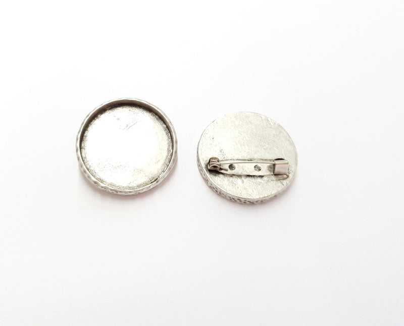 Hammered Brooch Holders Pin Brooch Blanks Brooch Bezel Antique Silver Plated Brooch Pin Findings  (30mm Bezel size)  G19739