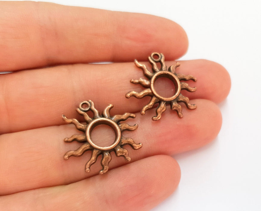 4 Sun Charms Antique Copper Plated Charms (24x26mm) G19741