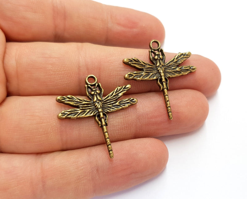 4 Dragonfly Charms Antique Bronze Plated Charms (31x28mm)  G19750