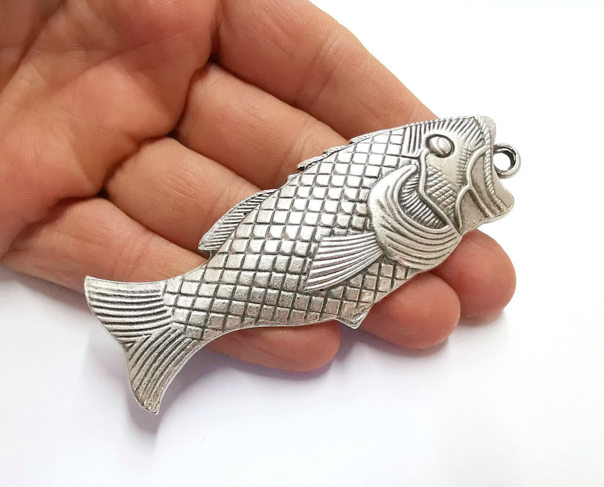 Silver Fish Charms Antique Silver Plated Charms (95x35mm)  G20146