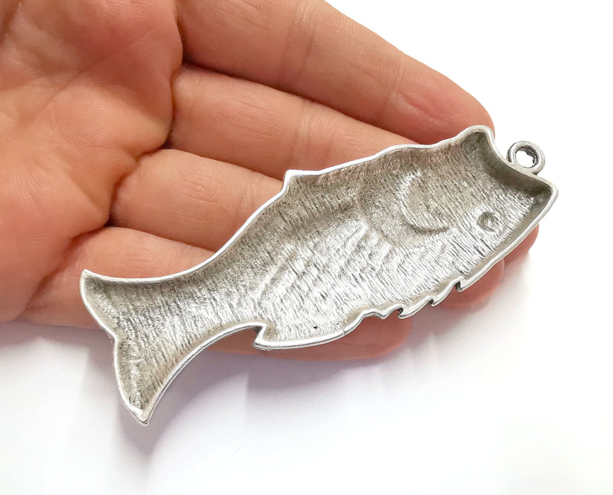 Silver Fish Charms Antique Silver Plated Charms (95x35mm)  G20146