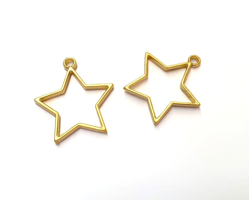 2 Star Bezel Charms Gold Plated Charms (34x32mm) G19756