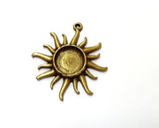Sun Charms Blank Bezel Resin Bezel Mosaic Mountings Antique Bronze Plated Charms (47x40mm)( 16 mm Bezel Inner Size)  G19762