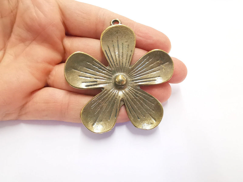 Flower Pendant Antique Bronze Plated Pendant (70x67mm)  G20156