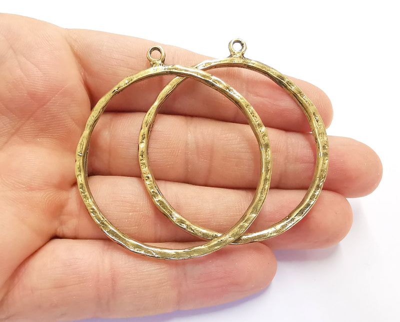 2 Circle Findings Charms Antique Bronze Plated Pendant (57x51mm)  G25144
