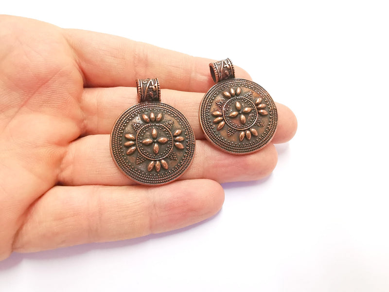 2 Copper Pendant Antique Copper Plated Metal ( 38x30 mm ) G20174