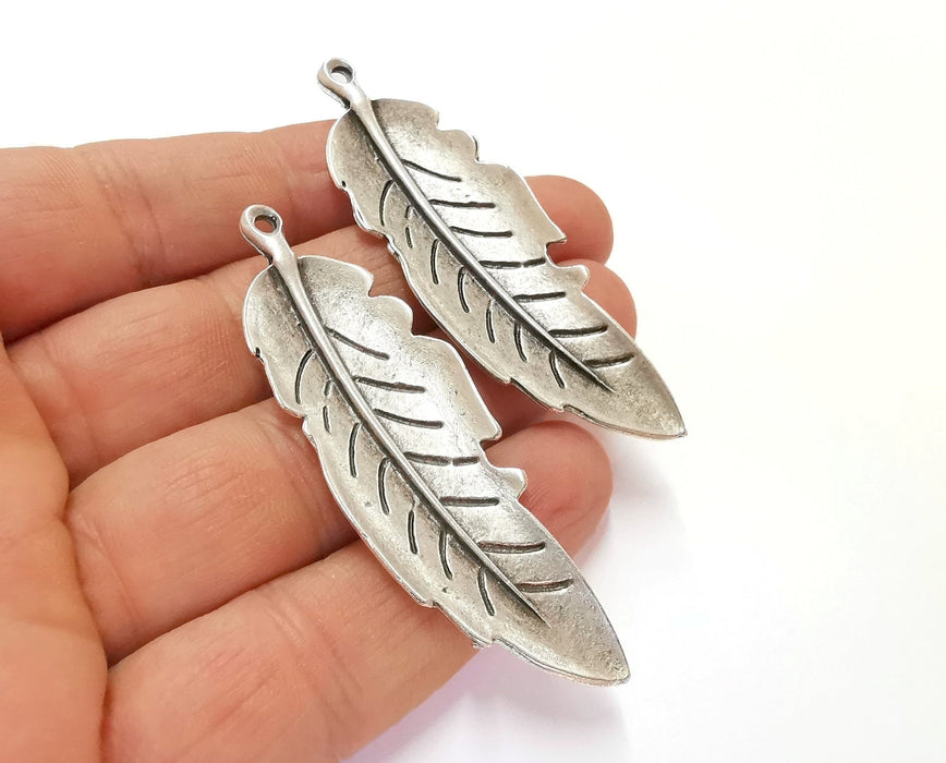 2 Feather Charm Antique Silver Plated Charms (69x20 mm)  G20182