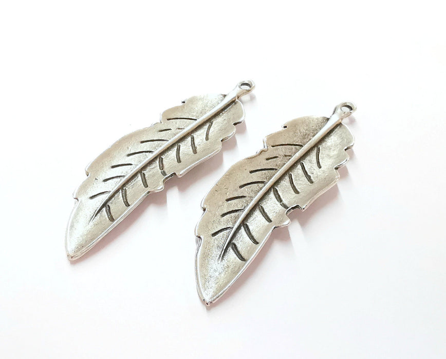 2 Feather Charm Antique Silver Plated Charms (69x20 mm)  G20182