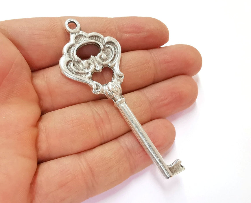 Key Charm Antique Silver Plated Charms (78x29 mm)  G20183