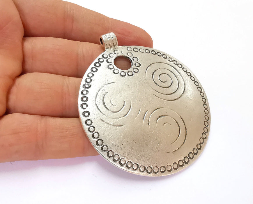 Medallion Pendant Antique Silver Plated Pendant (74x65mm)  G20184