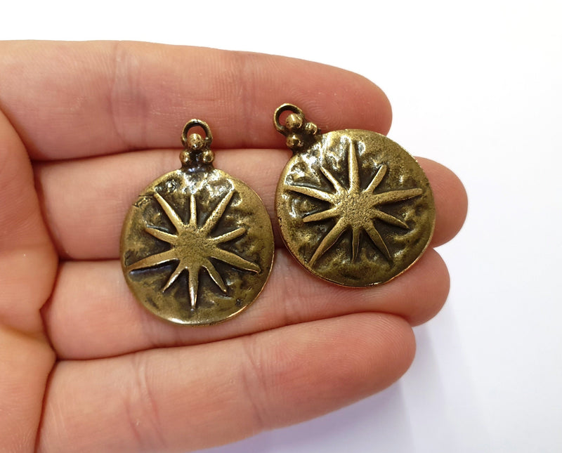 2 Star Charm Antique Bronze Plated Charm (34x26mm) G19768